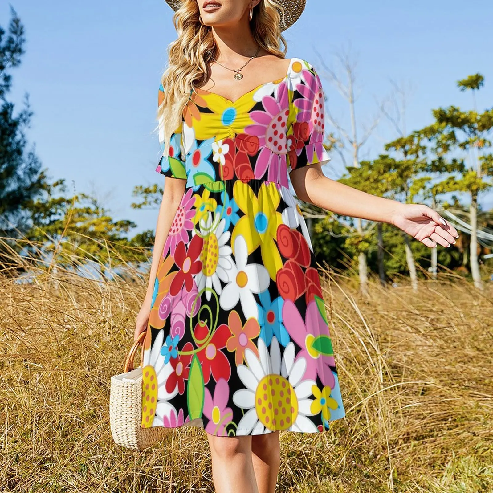 Whimsical Spring Flower Power Garden ? fatfatin Short Sleeved Dress elegant dresses plus sizes summer women's suit Dress