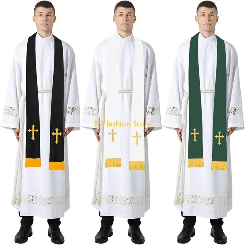 

Y5GC Double Side Clergy Stole Christian Communion Garment Church Shawl For Pastors Priests Adult Unisex Communion Event