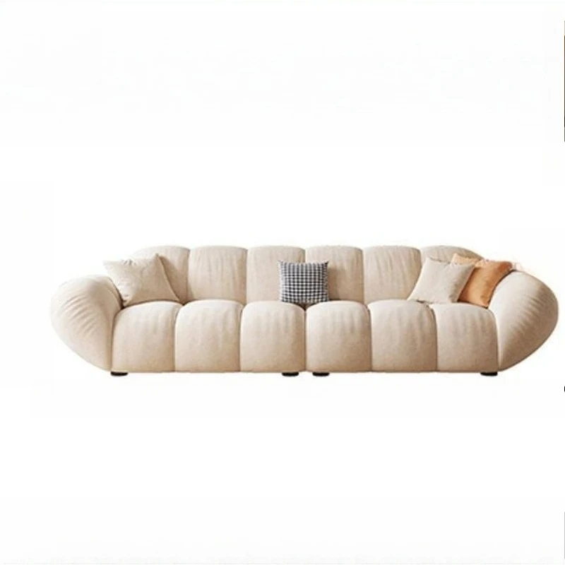 Modern simplicity, cream style, French cloud sofa, straight row, puff fabric sofa