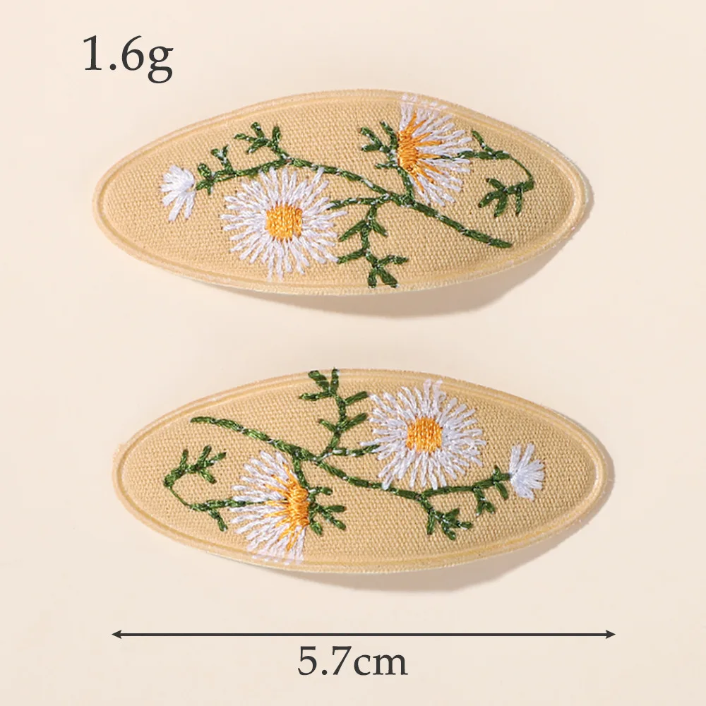 

2PC Oval Shape Snap Hair Clips for Girls Cotton Floral Embroidery Barrettes Baby Kid Hairpins Hair Accessories