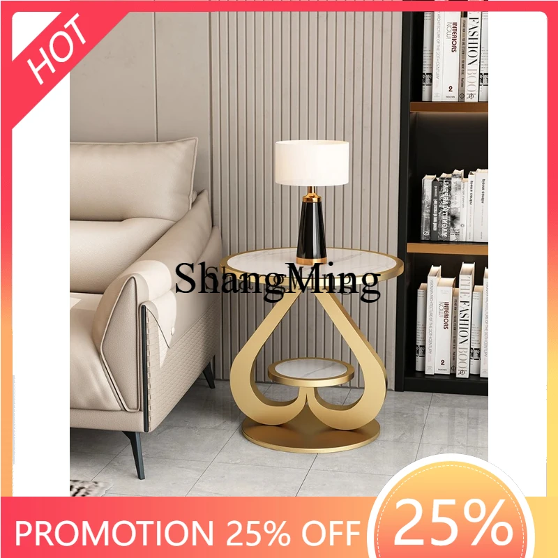 

SM Luxury Round Rock Slab Sofa Side Table Side Cabinet Simple Modern Bedside High-End Balcony Corner Table Round Table