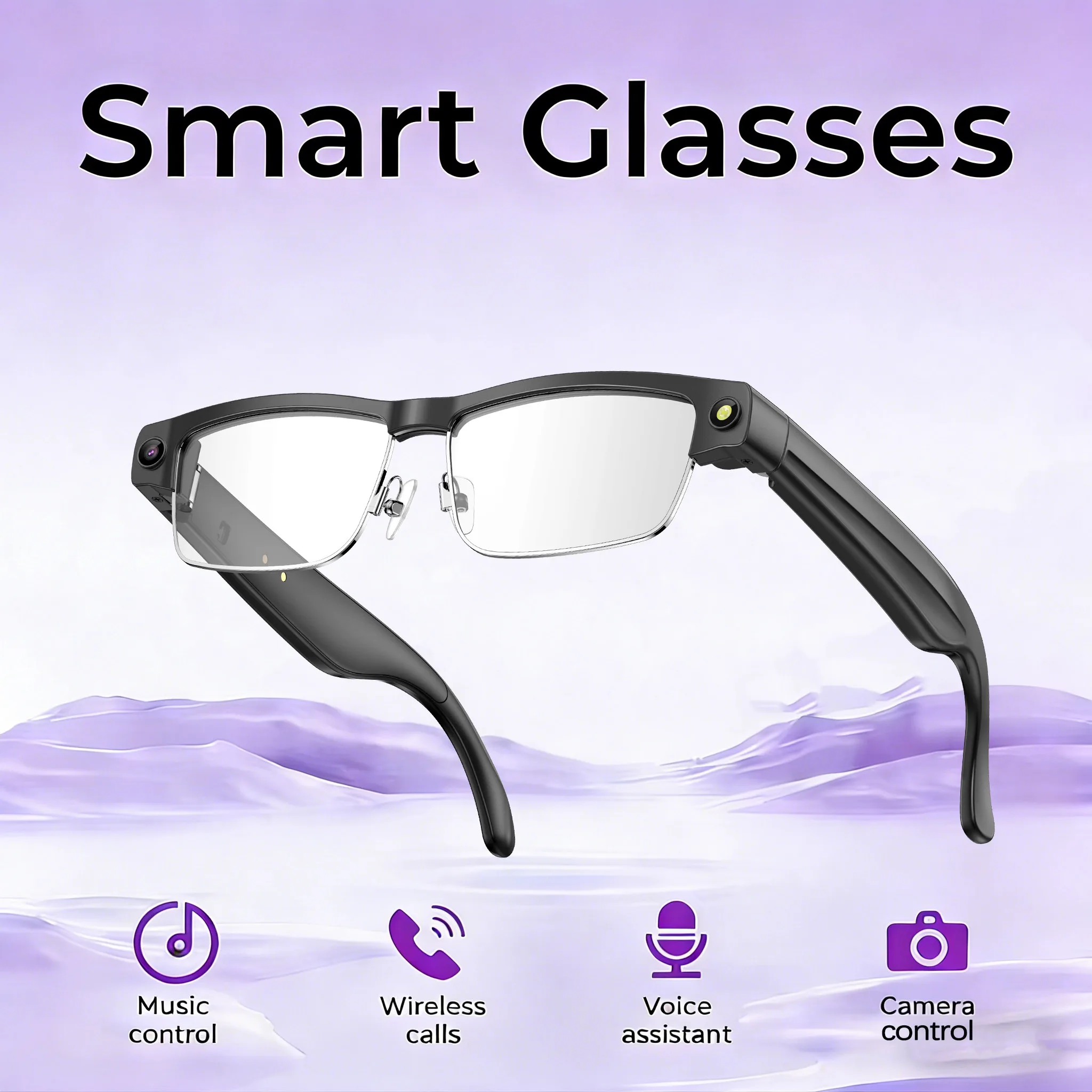 

2026 New 800W Camera 1200P anti-shake HD Video Al Smart Glasses Recording Translation Voice Assistant Music BT Call SmartGlasses