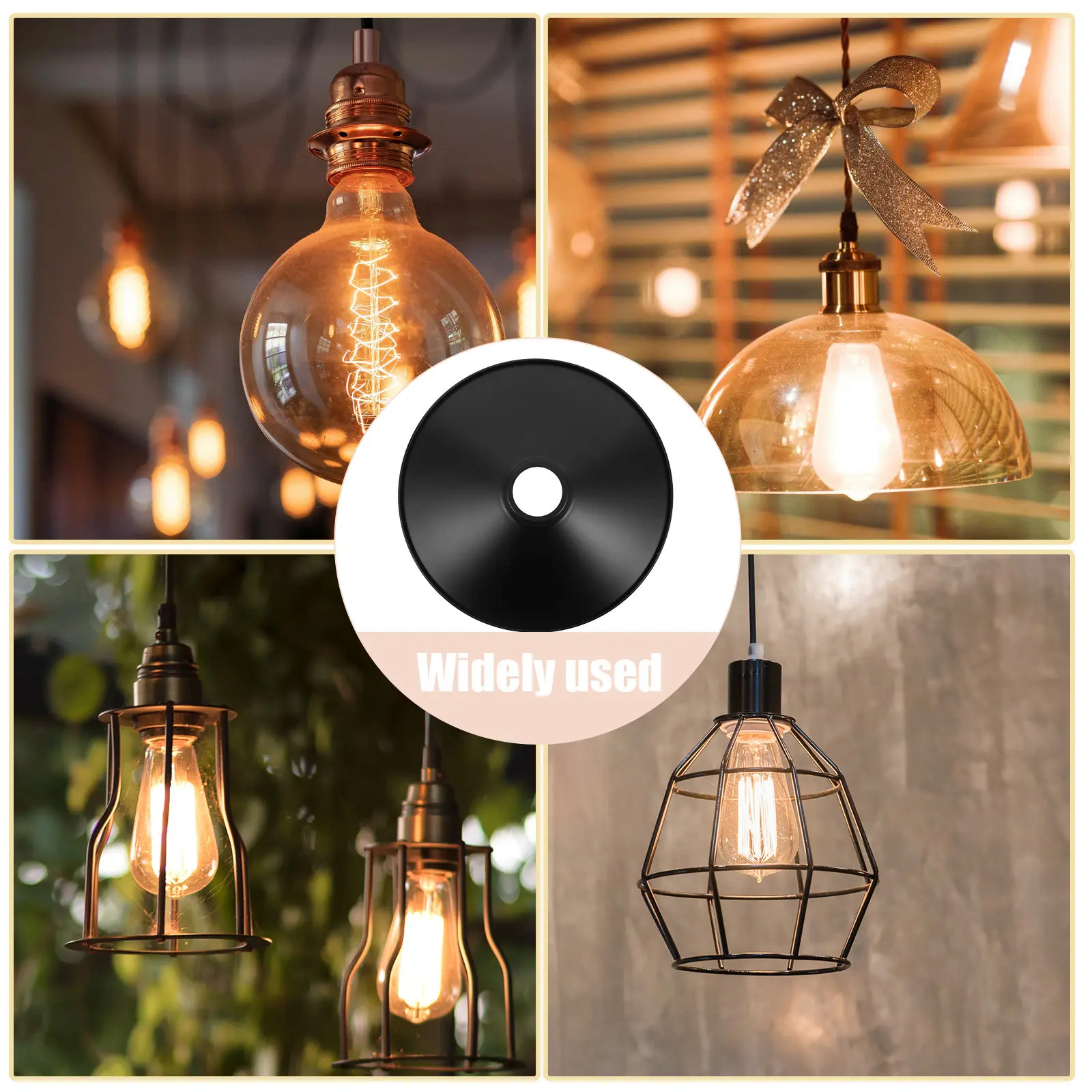Vintage Industrial Iron Lampshade 14In Black Metal Pendant Cover Retro Flat Saucer Ceiling Light Shade for Restaurant Bar