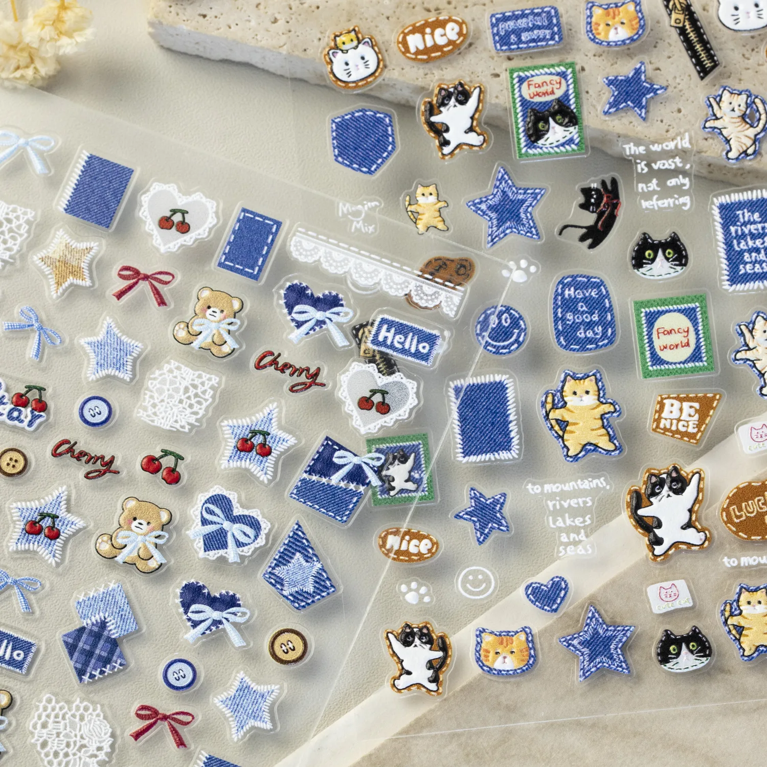 Pegatinas bonitas para decoración de uñas de gato vaquero, calcomanías para uñas de amor y estrella de gato vaquero azul, suministros para decoración de uñas en relieve 5D, decoraciones para manicura