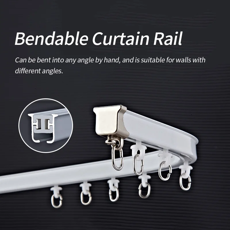 Bendable Curtain Rail for 90/120/135 degree wall Corner  Curtain Track Single Double Rod Curved Straight Rail Ceiling Side Mount