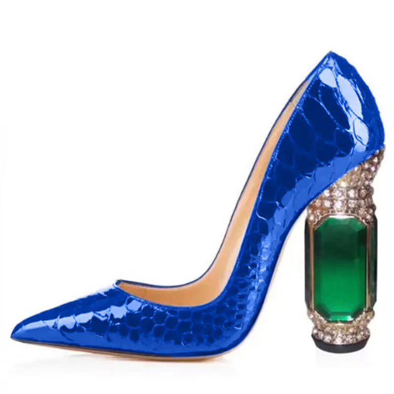 DIZHUANG shoes Fashionable women's high heels. About 10.5cm heel height. Pointed toe pumps. Crystal heels. Treasure blues shoes.