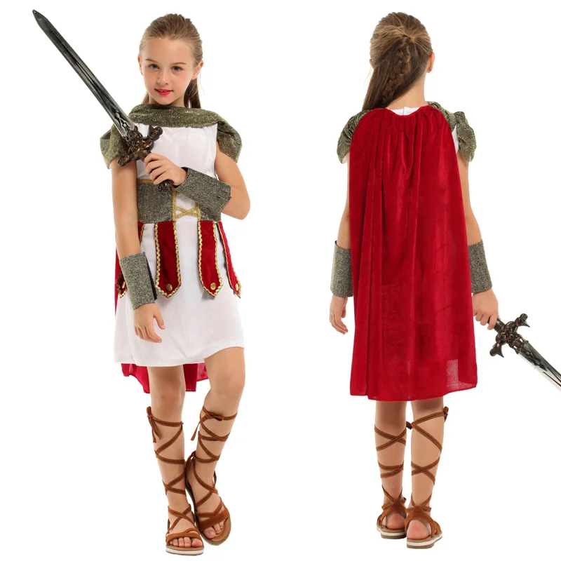 

Kids Warrior Cosplay Costumes Ancient Roman Imperial Soldier Cosplay Clothes Girls Party dress up Halloween