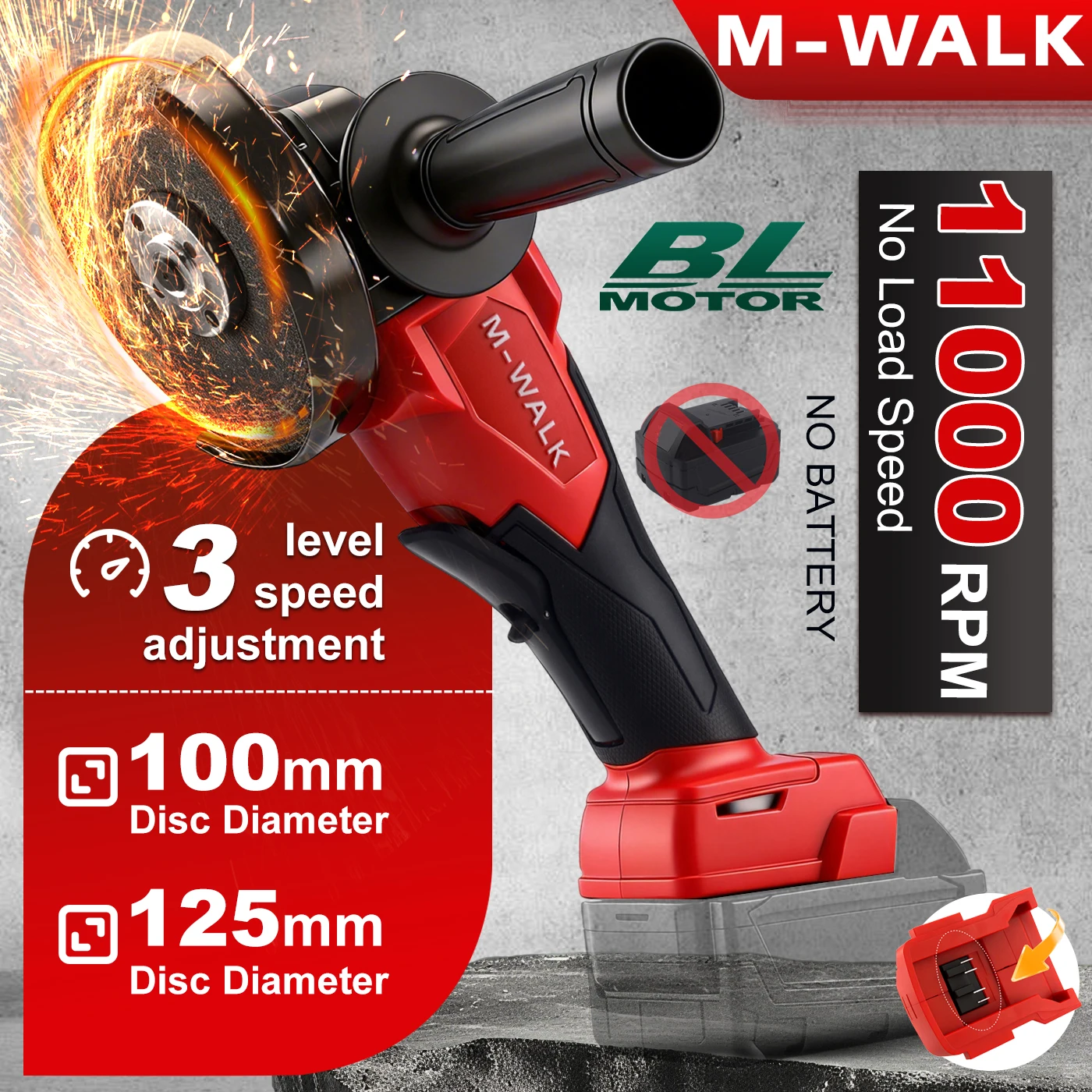 Brushless Angle Grinder Battery Powered - Бесщеточная аккумуляторная угловая шлифовальная машина M-WALK