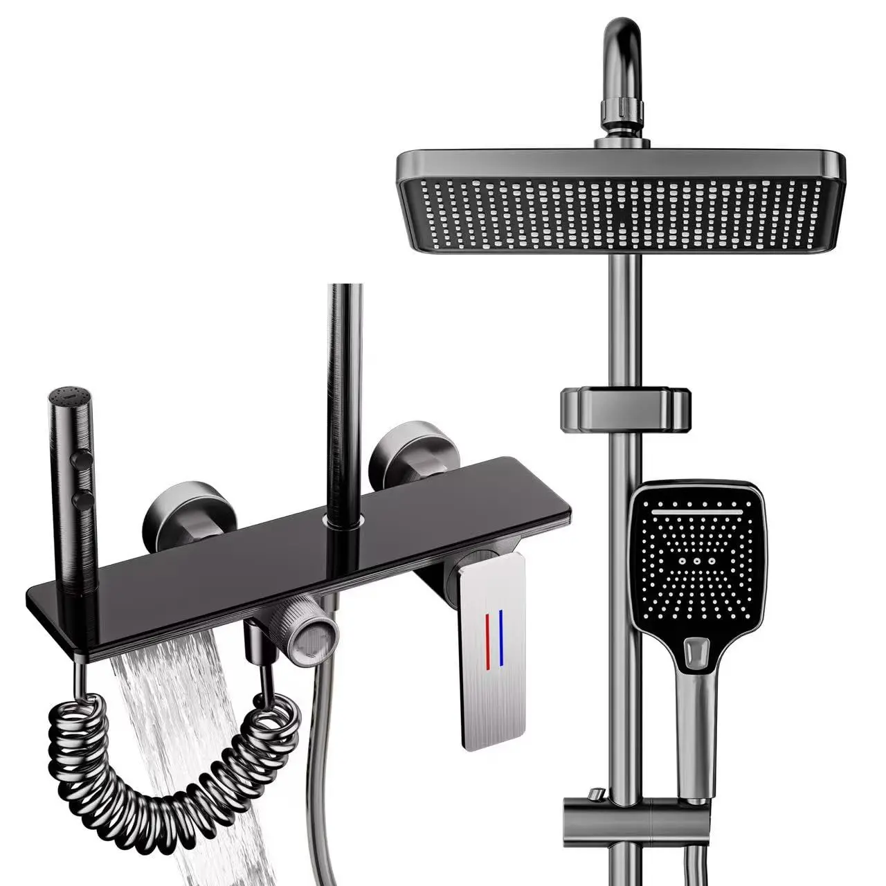 Set Completo Di Rubinetti Per Doccia Da Bagno, Doccia A Pioggia Con Rubinetto Nero, Doccetta, Pistola Per Doccia E Rubinetto Per Vasca