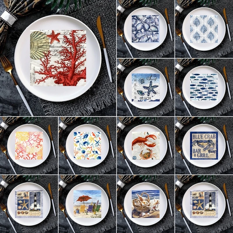 20 шт./пакет, океанские ракушки, морская звезда, коралловые бумажные салфетки для декупажа, морской организм, салфетки для вечеринки, посуда, свадебные рождественские принадлежности