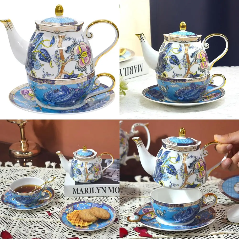 

ACMLIFE Tea for One Teapot and Cup, Vintage Floral Porcelain Tea Set for One, Bone China Teapot with Cup Set, Tea Pot Gift for W