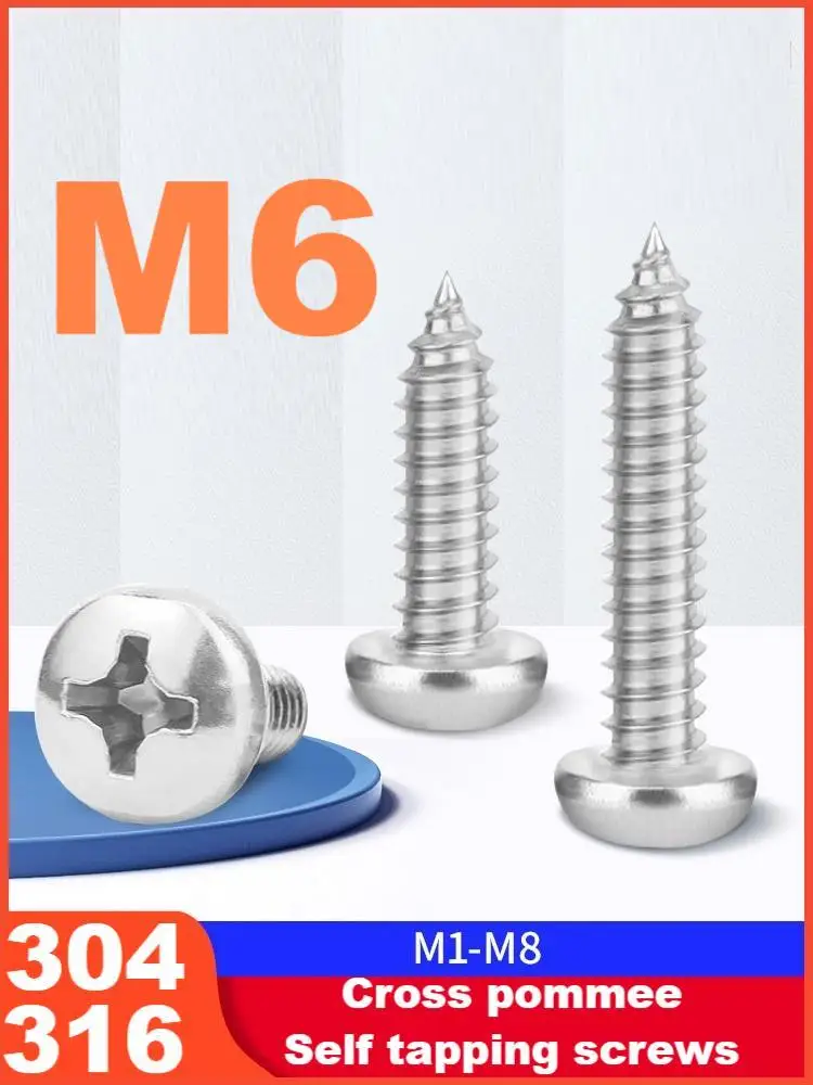 

M6 304 stainless steel Cross pommee Self tapping screws 316 Cross pan head Zigong wood screw Length12-100mm 4-10-30pcs/lot