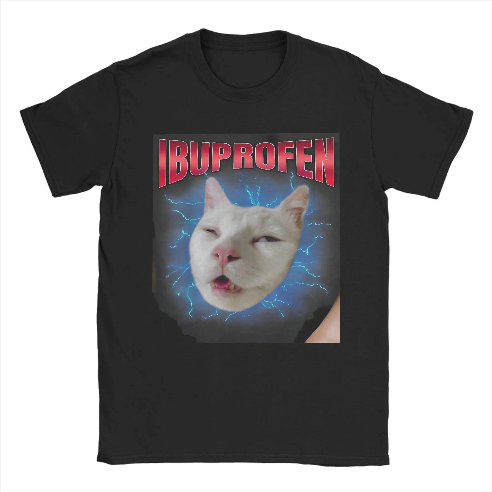 

Крутая забавная футболка Ibuprofen Cat Hilarious Cat Meme, трендовые пляжные футболки, мужские футболки из 100% хлопка с круглым вырезом, большие размеры 5XL, футболки