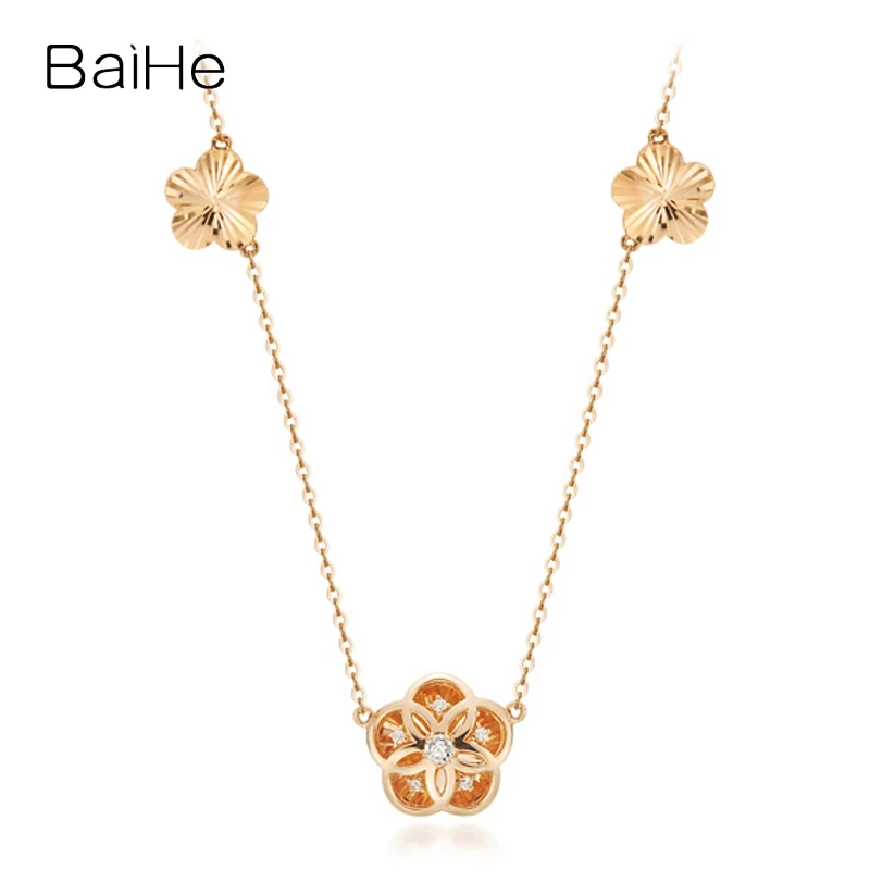 

BAIHE Solid 14K Rose Gold 0.035ct H/SI Natural Diamond Flower Necklace Women Fine Jewelry Making ডায়মন্ড ফ্লাওয়ার নেকলেস