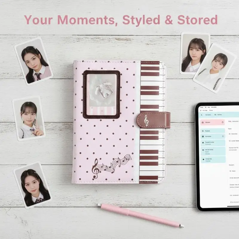 PU Leather Piano Key Print Notebook with Photo Slot Magnetic Closure for Holiday Diary Journaling Gift