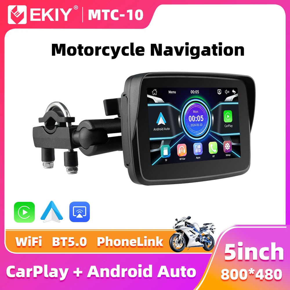 EKIY Portable Motorcycle Navigation Display Screen CarPlay Motorcycle Wireless Android Auto Monitor Waterproof BT5.0 WIFI