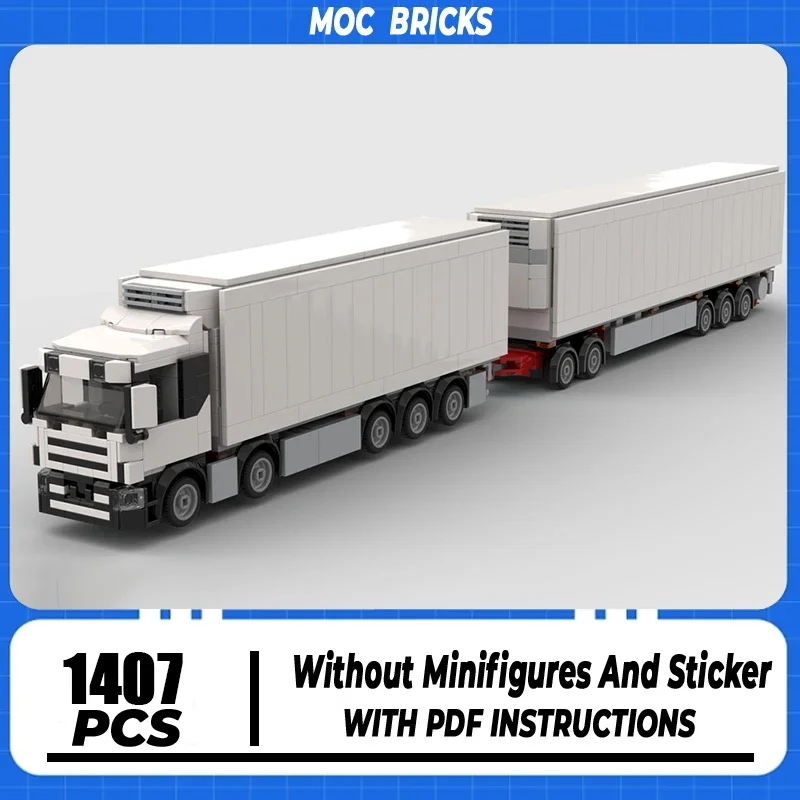 

Moc Building Bricks Refrigerated Truck and Full Trailer Model Technology Modular Blocks Gifts Toys For Children DIY Set Assembly