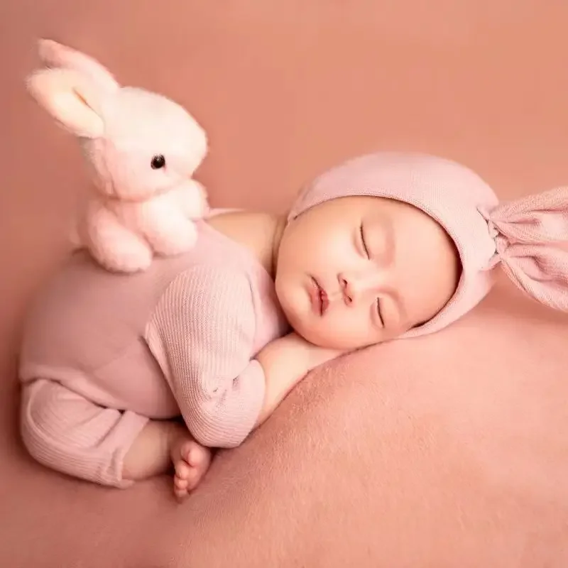 Newborn Outfits for Photo Shooting Long Sleeve Baby Bodysuit with Big Rabbit Ears Hat Infant Photography Clothes