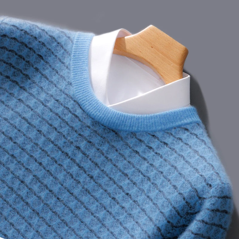 Suéter de cachemira de cuello redondo para hombre, Jersey Jacquard suelto a juego, camisa de fondo de punto de lana, otoño e invierno, nuevo