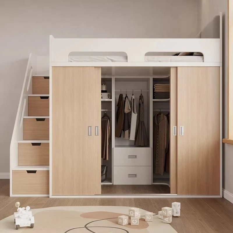 lower cabinets can be distributed, multi-functional combination wardrobe bed integrated apartment children's half-height bed