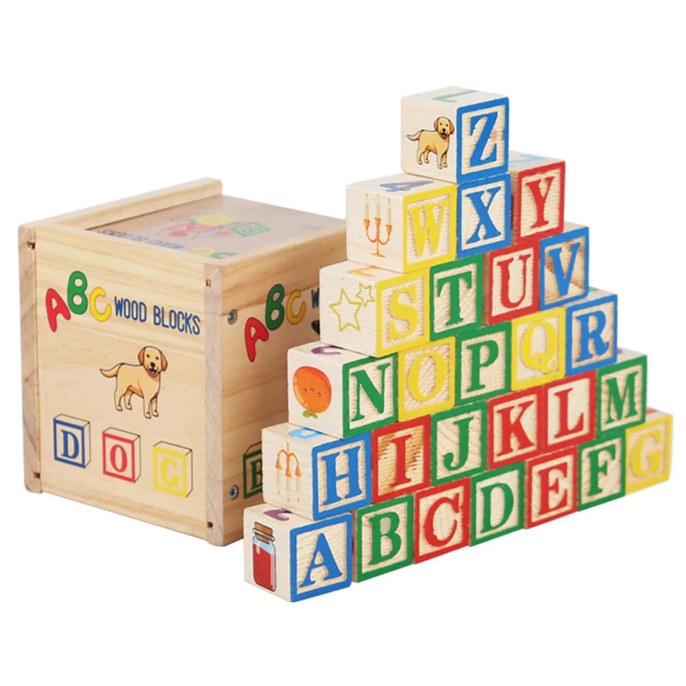 ABC Wooden Building Blocks 27Pcs Alphabet & Number Stacking Blocks Montessori Toys for Toddlers 1-3 for Boys Girls Kids Gifts