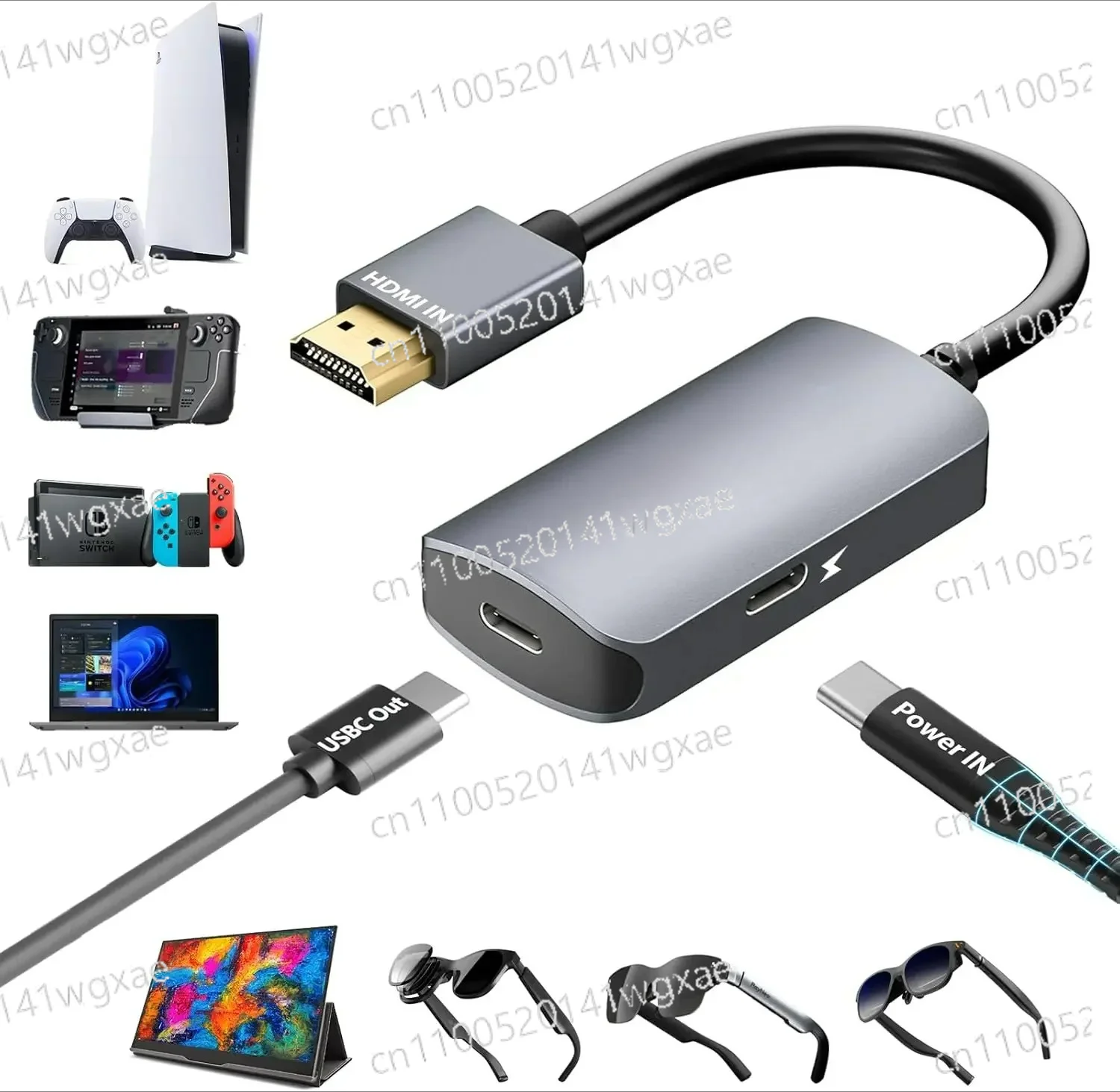 HDMI to USB-C Video Converter 4K@60Hz PD Port Adapter for AR Portable Display Monitor