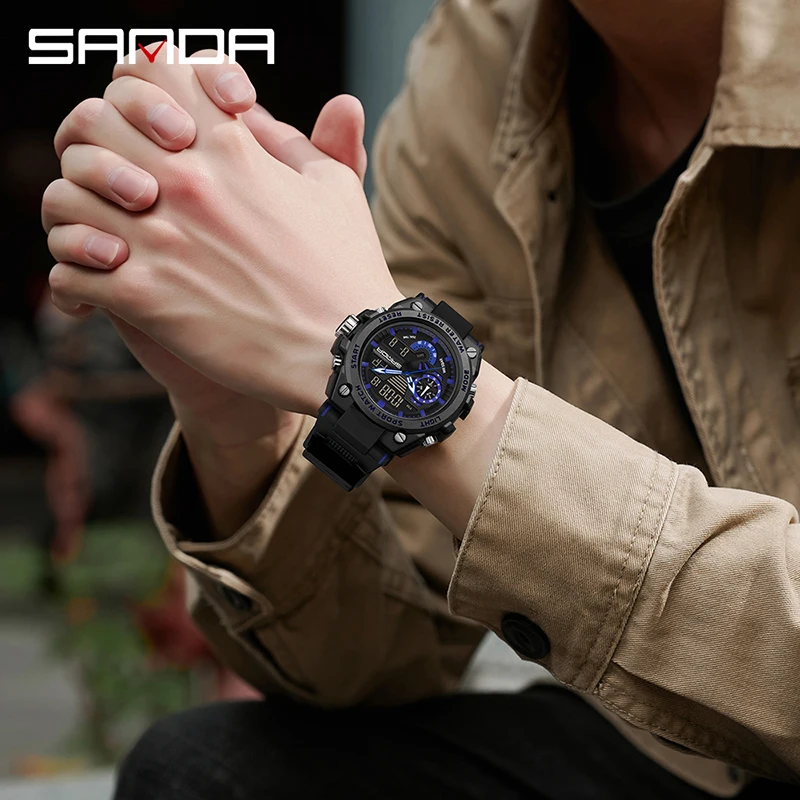 SANDA Top Brand Luxury Digital Wrist Watches Mens Military G Style Wristwatches Quartz Electronic Alarm Clock Sport Shockproof