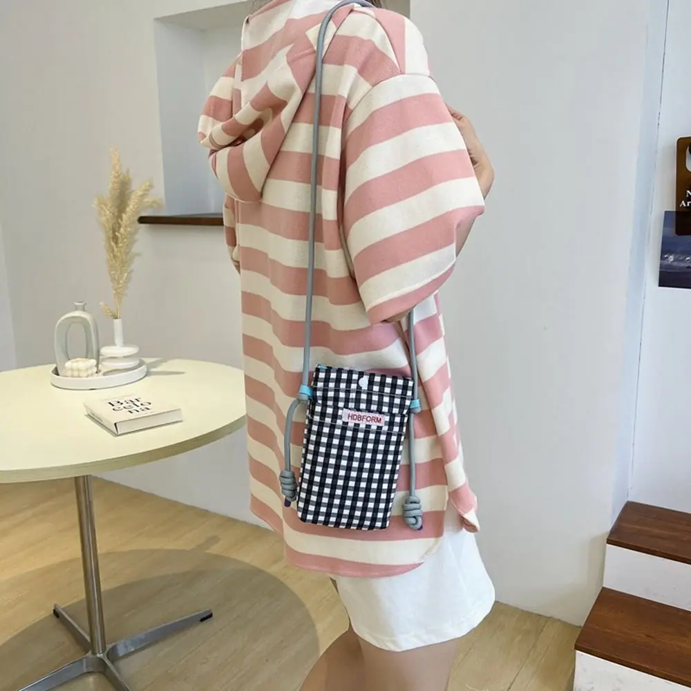 Large Capacity Grid Shoulder Bag Fashion Polyester Mini Mobile Phone Bag Square Cartoon Square Bags Women