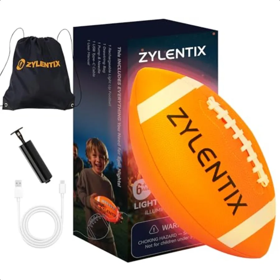 

USBC Rechargeable Light Up Football Glow in The Dark LED Ball Size 6 Pro Grip for Night Games Outdoor Backyard Sports Toy Birth