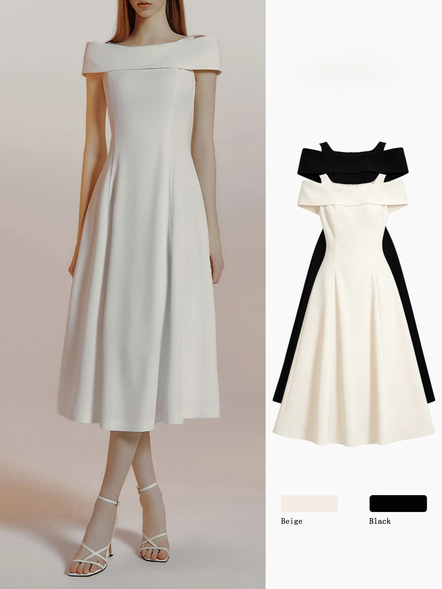

Elegant White One-Shoulder Dress Women's Summer Slimming Waist Design Commute Elegant Midi Skirt Polyester Fiber Short Sleeve