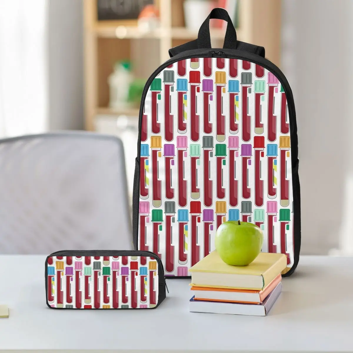 Phlebotomy Blood Tubes Backpack Boys Girls BookBag School Bag Shoulder Bags 3ps Insulated Lunch Bag Pencil Case
