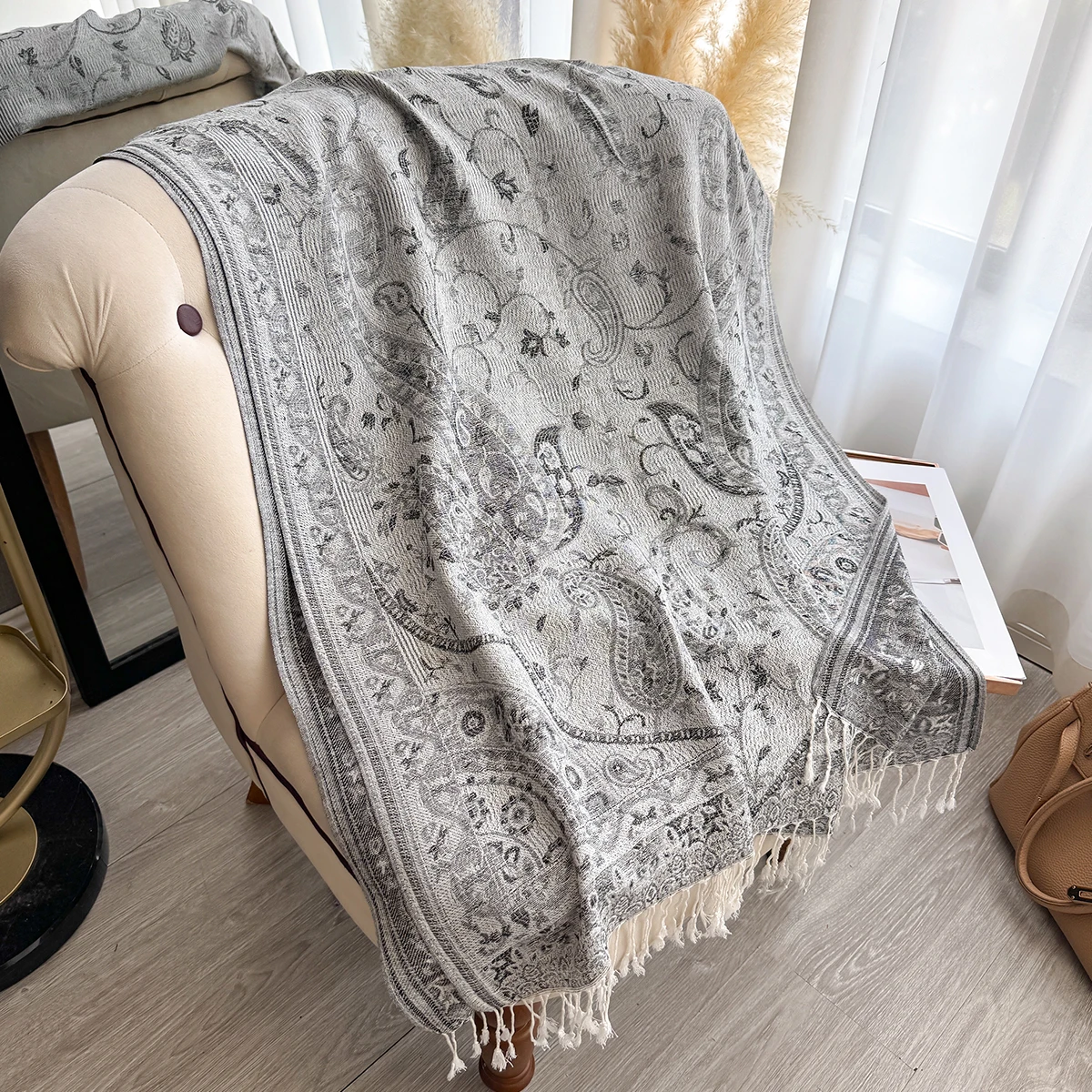 Neue Mode Damen Faux Kaschmir Winter Wrap Vintage Print Quasten Dicke Warme Pashmina Zweiseitiger Schal Outdoor Schals Foulard – Detail 30