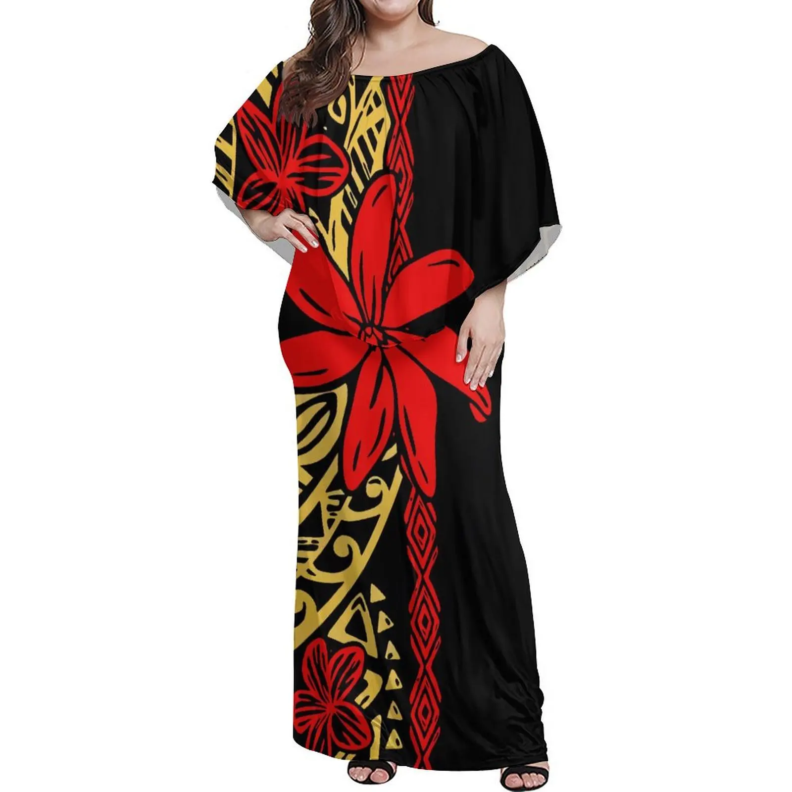 Cape Cuff Design One-Shoulder Elegant Maxi Dress Puletasi Polynesian Set Dress Summer Custom Dress 2024