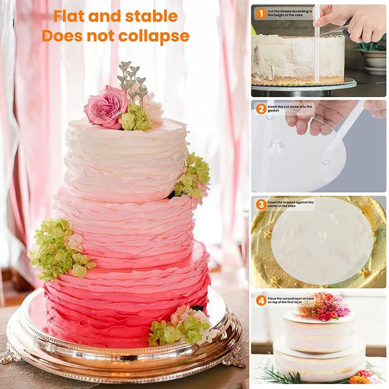 Cake Stand Cake Plate 4 Reusable Cake Supports With 12 Plastic Dowel Rods Cake Supports For Multi-Tier Cake Decoration