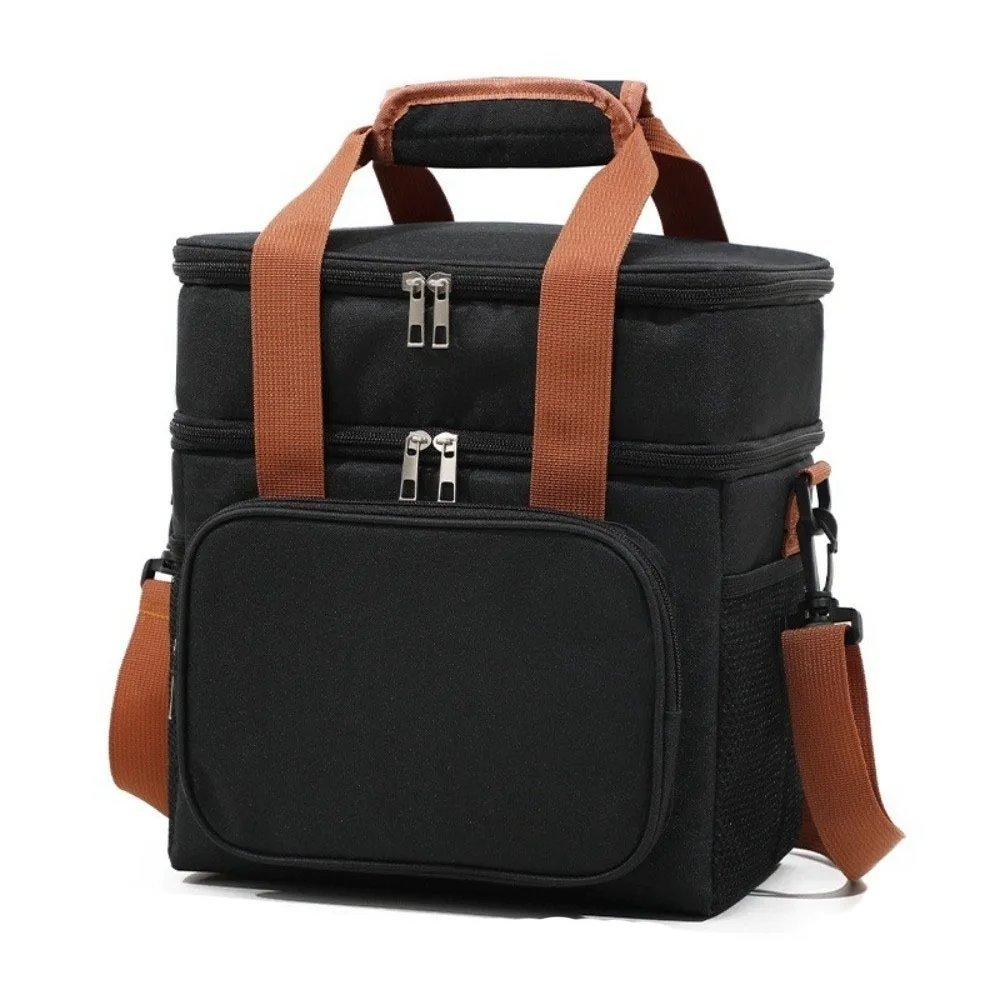 

Large Capacity Insulated Lunch Bag Lightweight Adjustable Shoulder Strap Double Deck Lunch Cooler Bag Side Pocket Waterproof