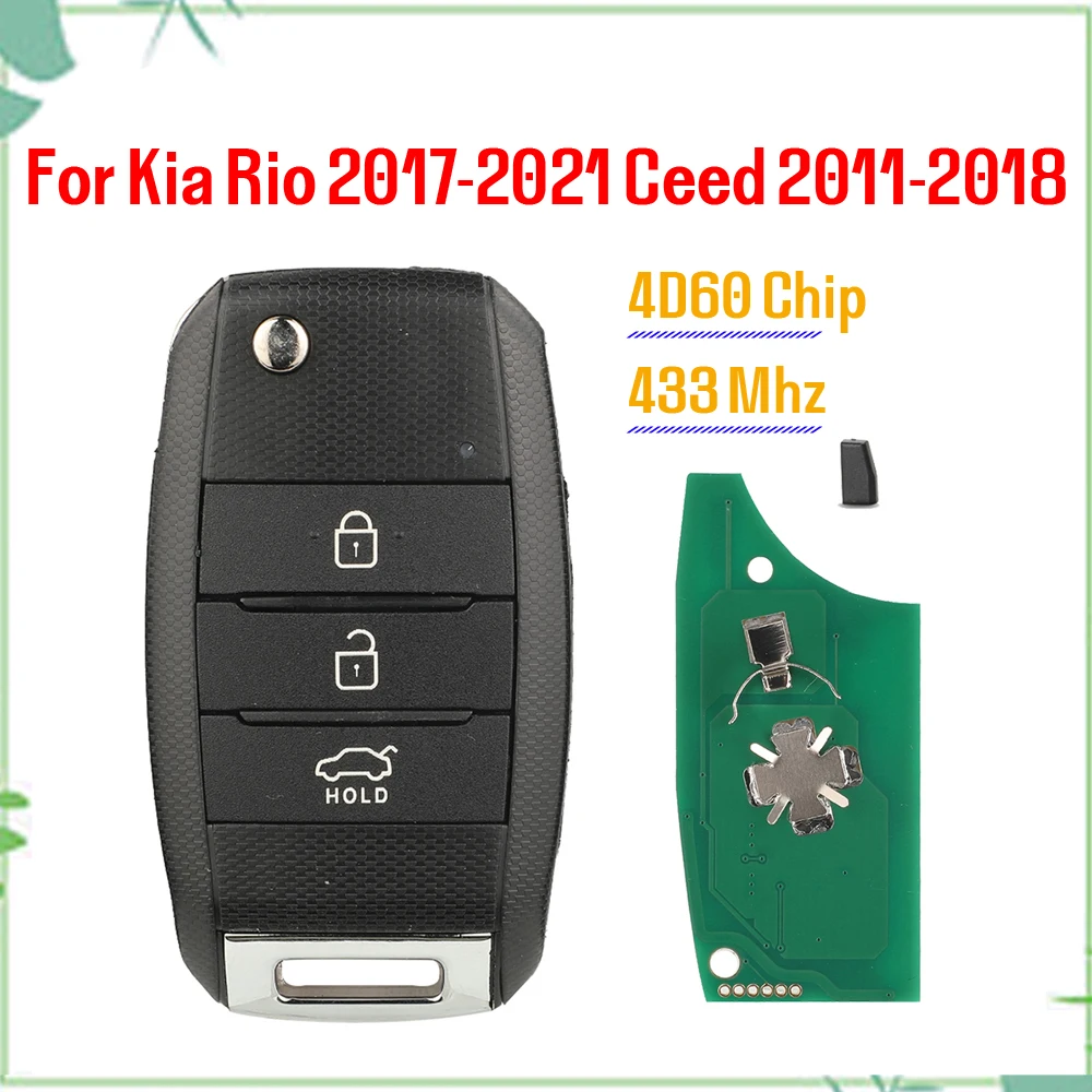 jingyuqin Neuer 433MHz 4D60 Chip Fernbedienungs-Autoschlüssel für Kia Rio 2017-2021 Rio 2017-2019 Ceed 2011-2018 Klappbar