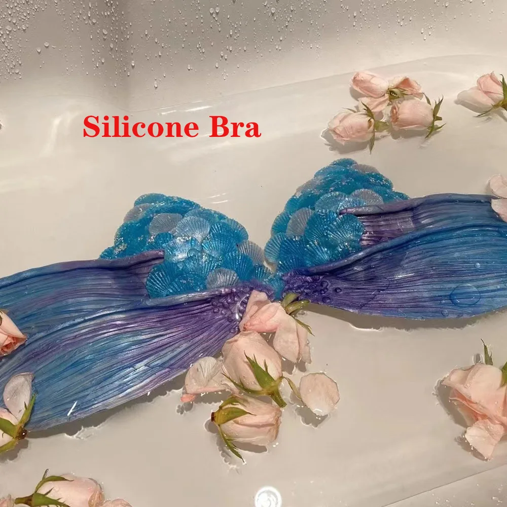 Super Beautiful Silicone Bra Mermaid Bikini Summer Swimming Diving Cosplay Sexy Mermaid Bra Oceanarium Bar Performance Clothing