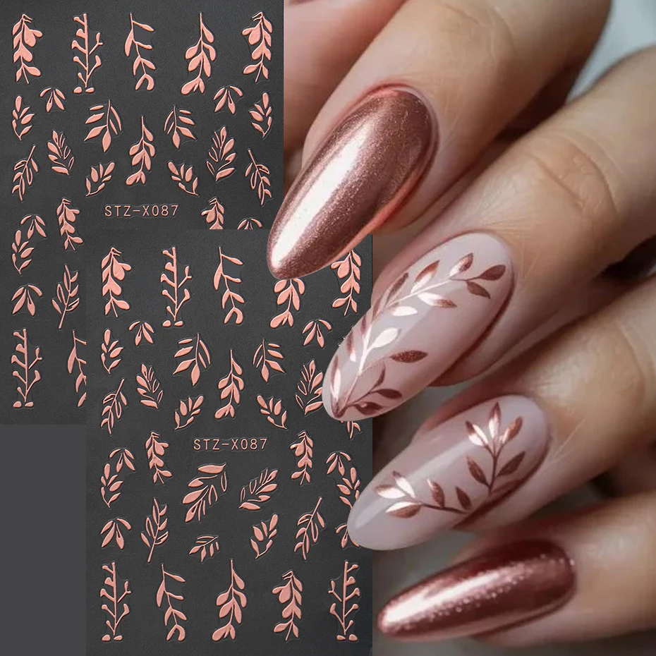 

2 шт. розовые и золотые листья, наклейки для ногтей, самоклеящиеся наклейки с металлическими листьями для ногтей Y2K, дизайн растений, аксессуары для маникюра «сделай сам»