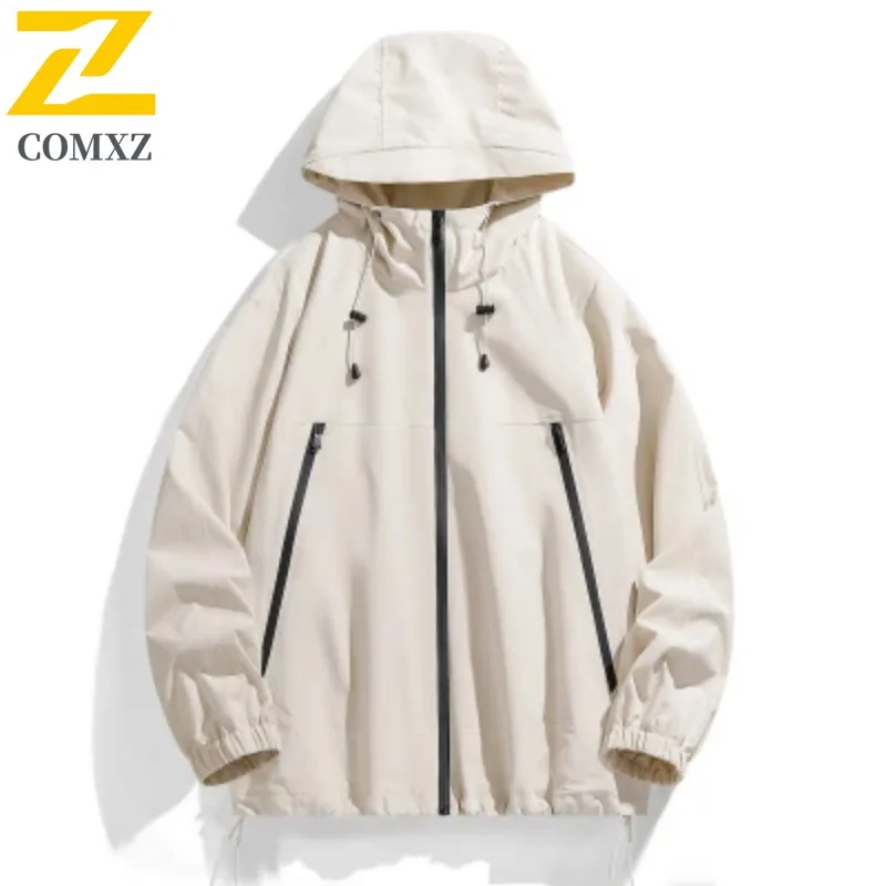 

COMXZ Men Windbreaker Jacket Outdoor Multi-Pocket Comfortable Adventure Fishing Hunting Trench Coat Camping Breathable Jacket