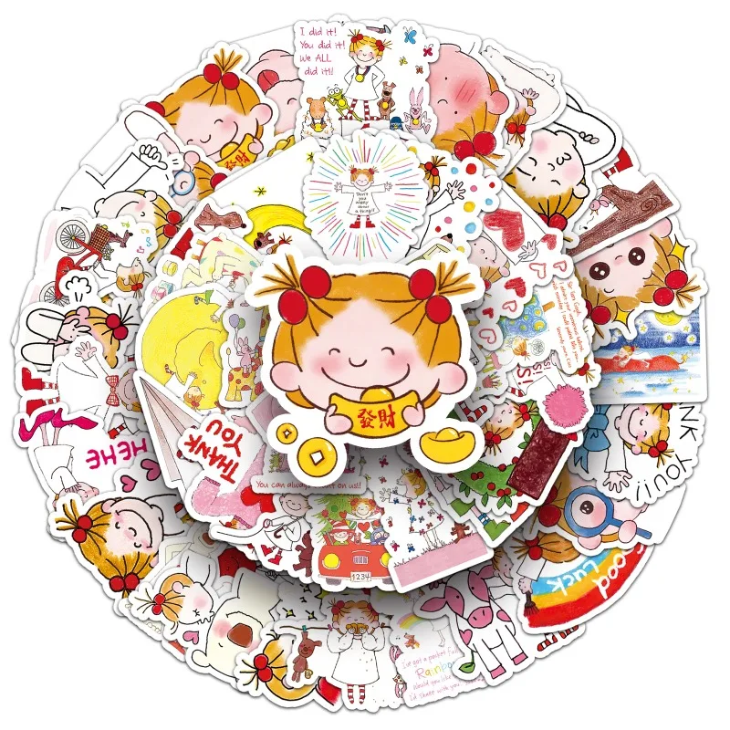 

50pcs Cartoon Little Girl Doodle Suitcase Notebook Helmet Water Cup Table Children Creative Decorative Waterproof Stickers