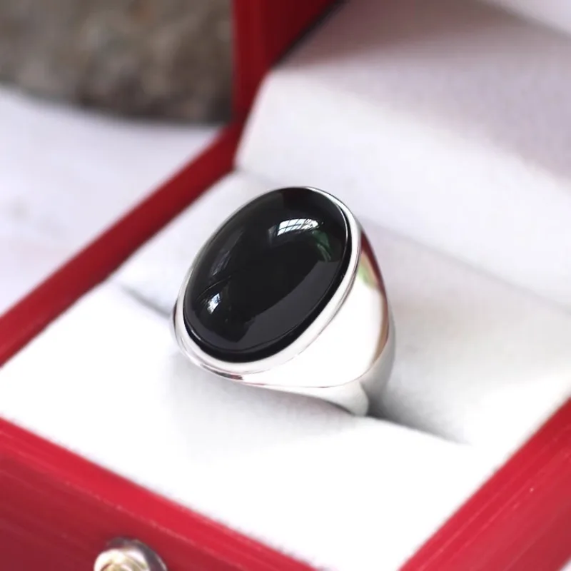 925 Silver Color Luxury Black Stone Ring Stainless Steel Wedding Rings for Men Female Party Jewelry Fashion Accessories Gifts