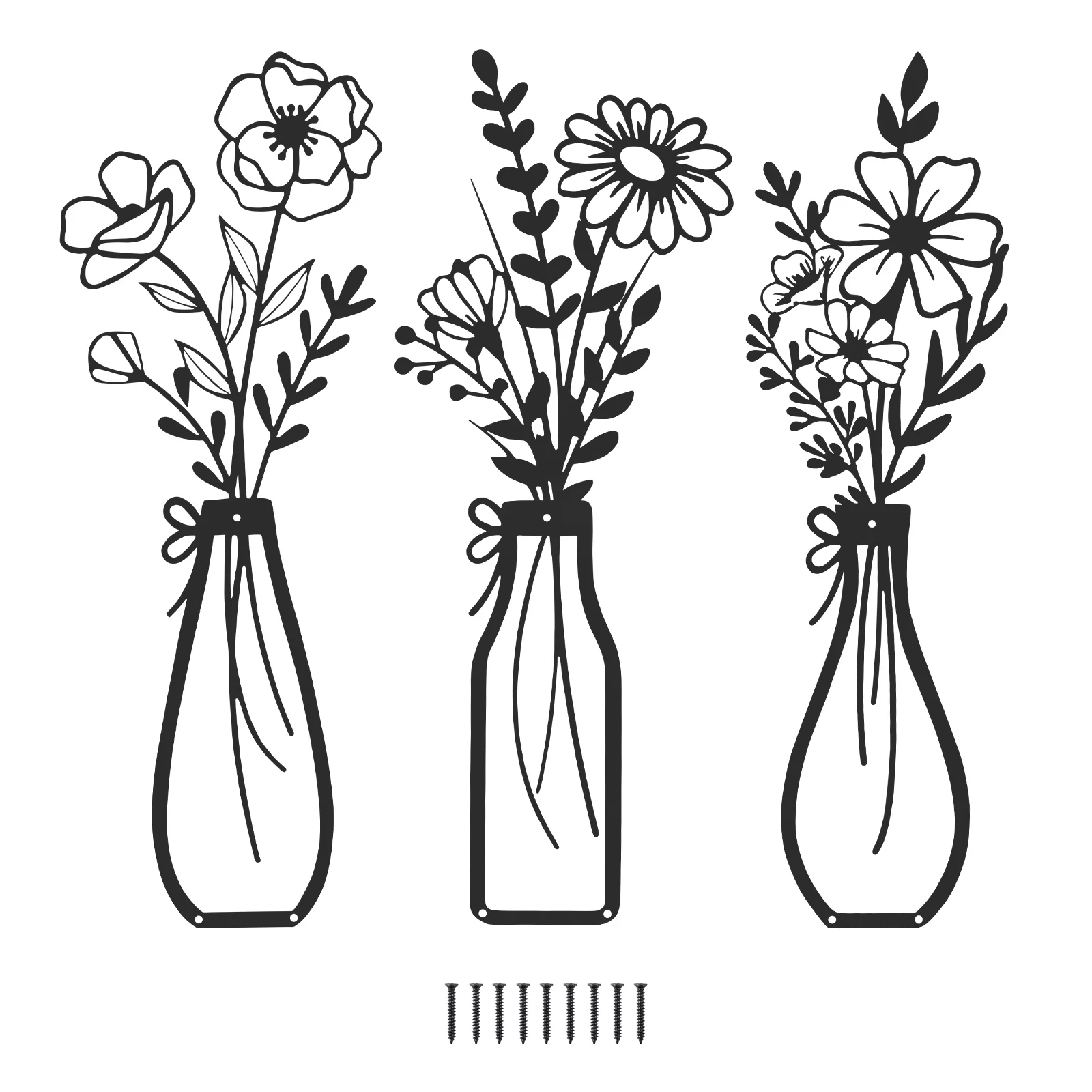 3 Stück Metallblumen Wandkunst Exquisite Metallvase Wanddekoration Blumenornamente Rustikale Bauernhausdekoration für Wohnzimmer Badezimmer