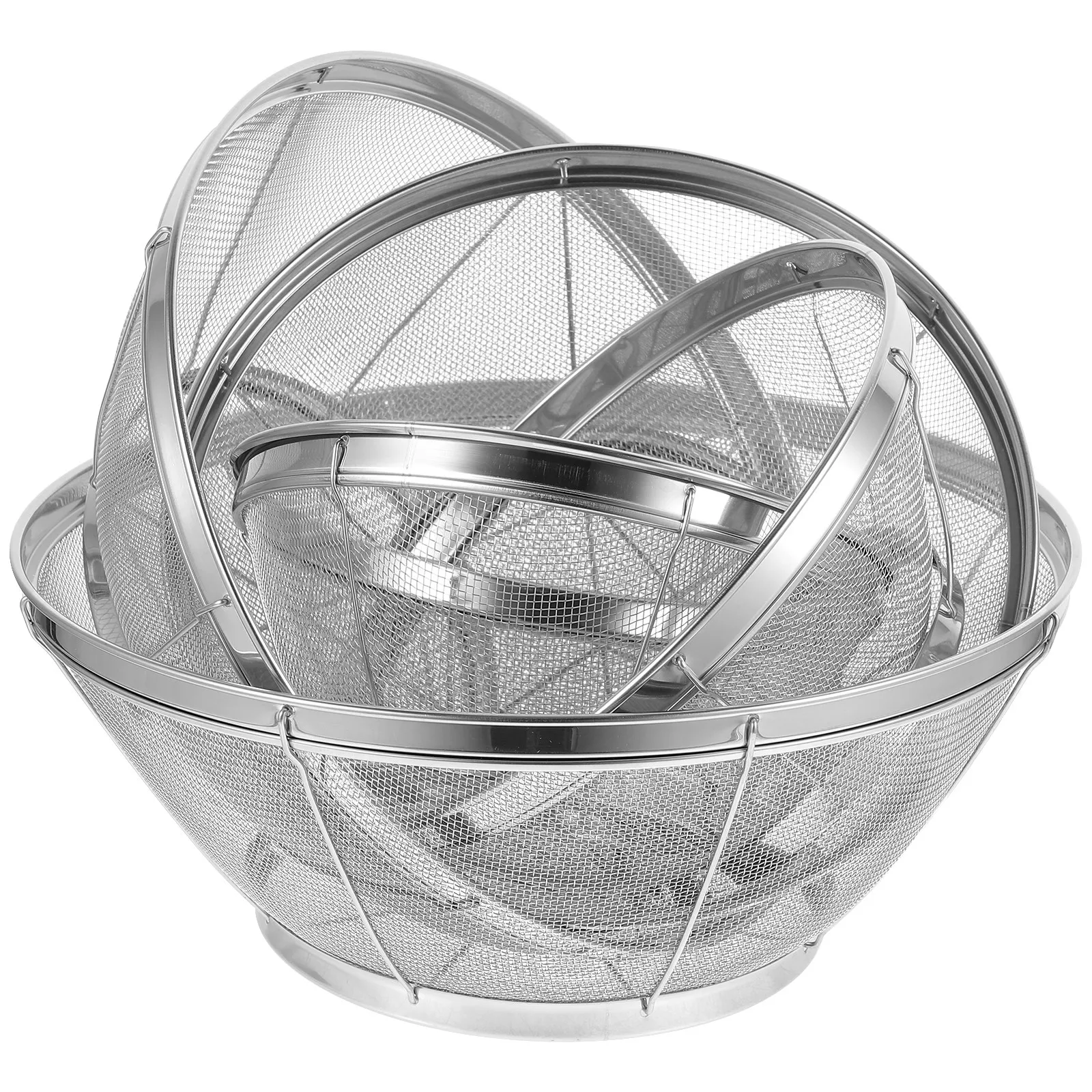 

5Pcs Stainless Steel Mesh Basket Set for Rice Washing Fruit Cleaning Vegetable Draining Fine Mesh Colander Kitchen Strainer