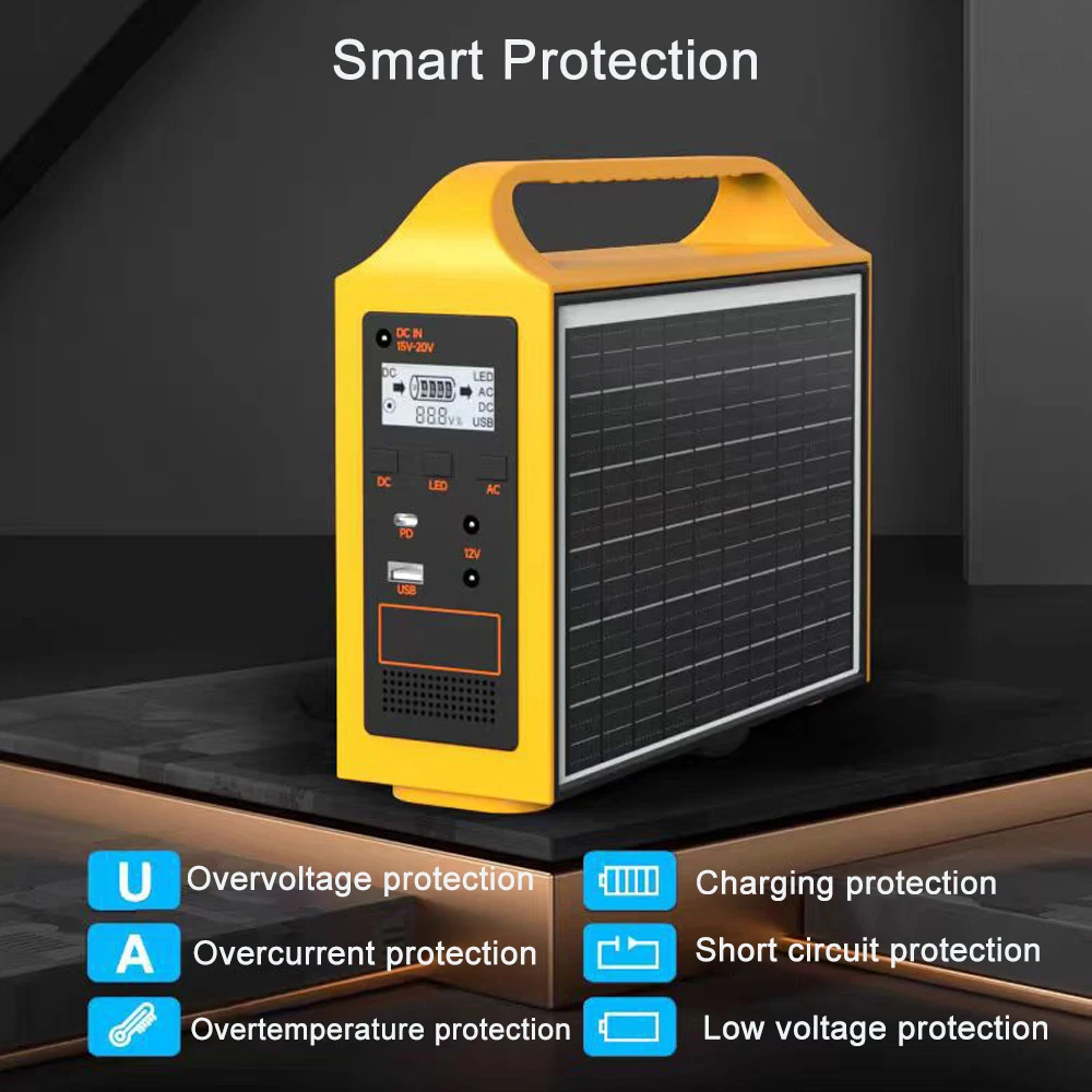 100W LiFePO4 Portable Power Station 220V Solar Power Generator Emergency Charging Support Panel Input Camping Home Backup