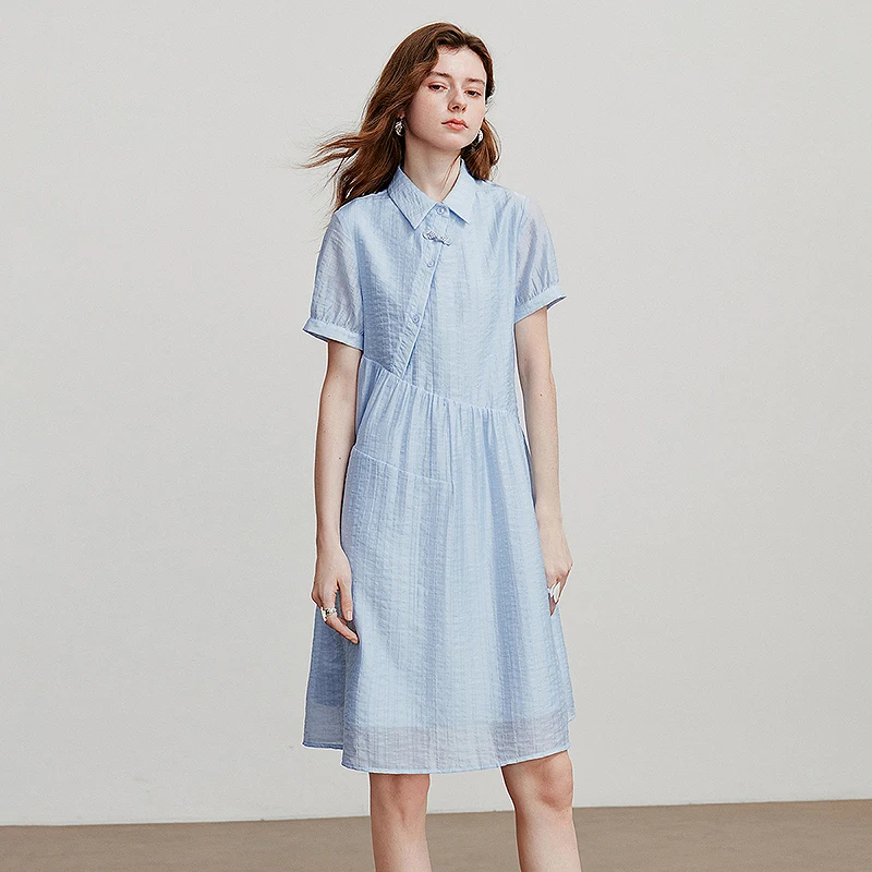 TOYOUTH Women Dress 2025 Summer New Lyocell Patchwork Buckle A Line Dress 8529147