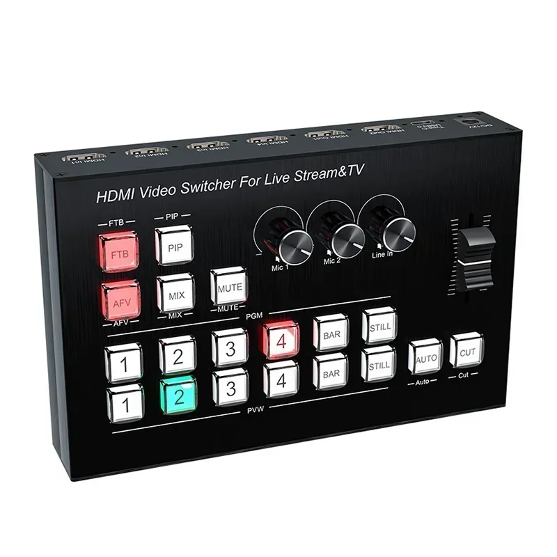 4 Channel HDMI Video Switche Live Broadcast Streaming 1080P Video Mixer Station Live Streaming PGM Seamless Switch 6 Picture PVW