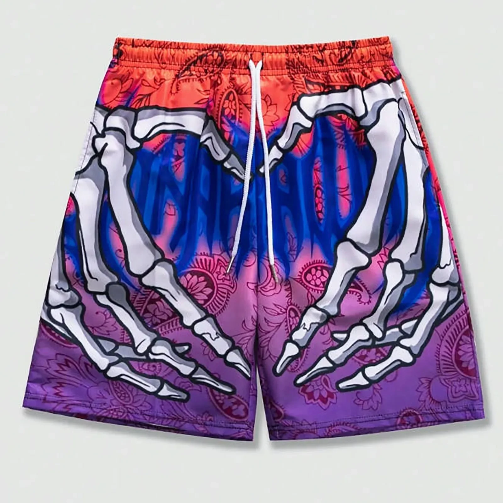 

Elastic Waist Jogging Shorts Swim Trunks Board Shorts Summer Beach Shorts With Hand Print Y2k Shorts For Men Ropa Hombre