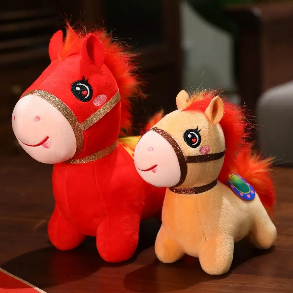 Cartoon Chinese Dierenriem Paard Pluizig Paard Zacht Knuffeldier Paard Schattige Pluizige Knuffel Pop Home Decor