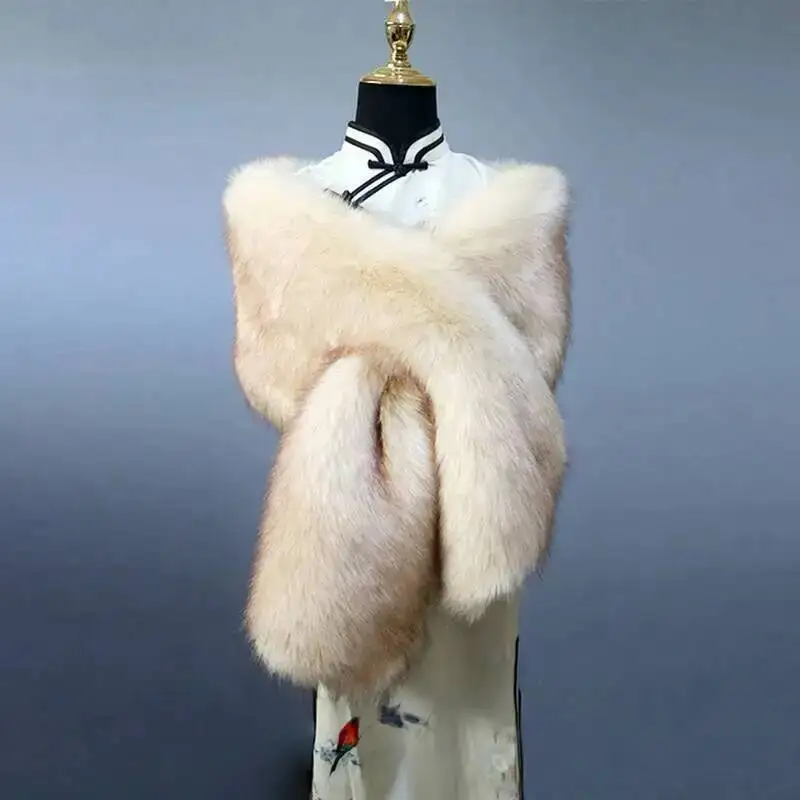 32 Colors 165*30cm Women Luxury Warm Faux Fox Fur Shawl Winter Ladies Plush Scarf Wraps Cloak Coat Wedding Long Cape Scarves