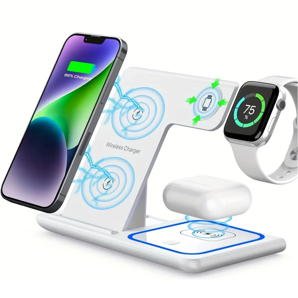 3 In 1 Wireless Charger Stand Pad Foldable Fast Charging Dock Station For iPhone 16 15 14 13 12 Pro Max Apple Watch 8 7 Airpods